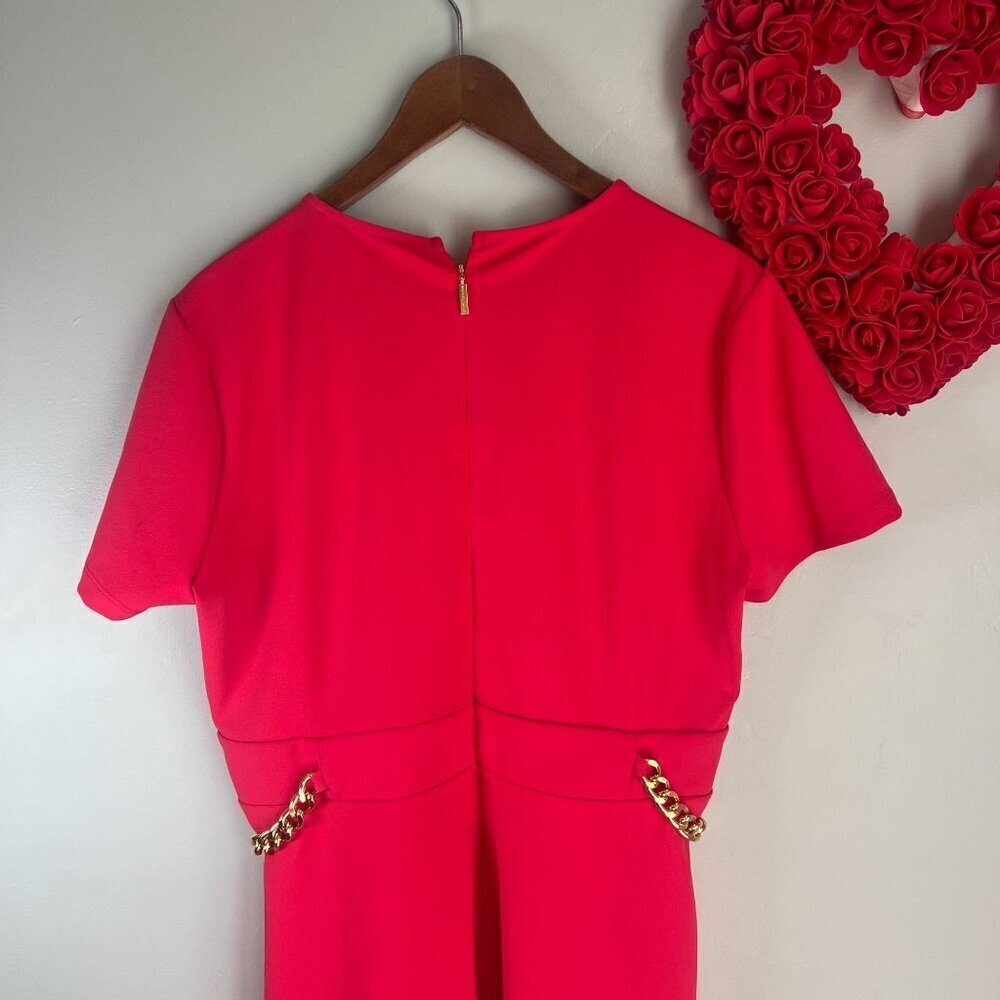 Michael Michael Kors Coral Pink Short Sleeve Sheath Dress Gold Chain Waist PXL - Picture 6 of 12
